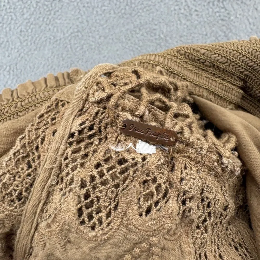 Free People Better For You Crochet Embroidered Victorian Blouse Top Long Sleeve